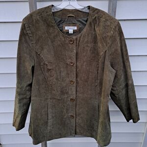 Coldwater Creek Women's 2X PLUS SIZE Suede Leather Jacket Sage Green Long Sleeve